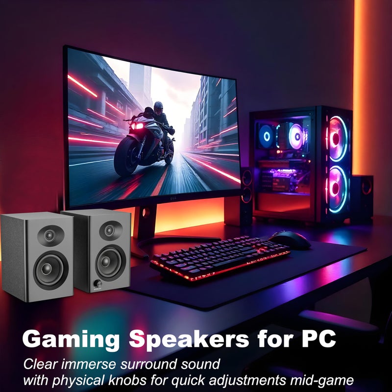 NSY Audio Computer Speakers for Desktop PC - 60W Bluetooth Surround Sound with Bass, Active Powered Speakers for Monitor, Laptop, Gaming & TV, (Black Pair) - Image 3