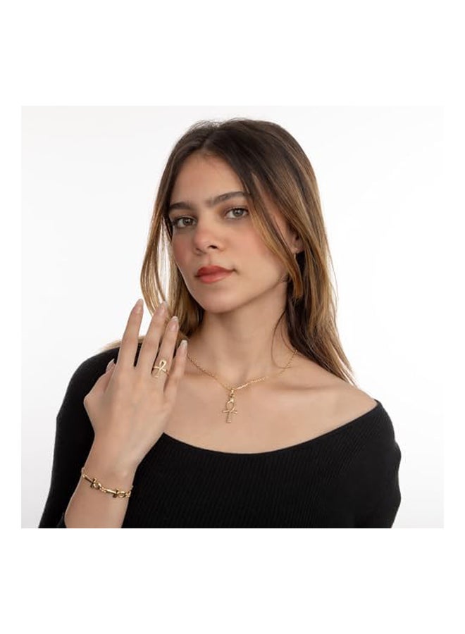 خاتم مفتاح الحياة عنخ المصري القديم المطلي بالذهب - Image 3