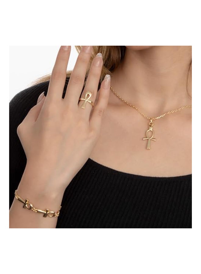 خاتم مفتاح الحياة عنخ المصري القديم المطلي بالذهب - Image 4