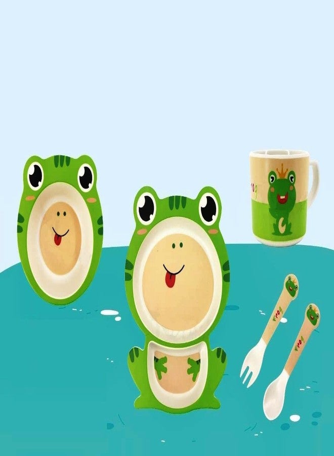 PANSHUB Frog Bamboo Dish Set Eco Friendly Dinner Set, 5 Pcs Tableware Crockery Set for Weaning Toddler & Self Feeding Baby Utensil Set for Baby Kids (Frog Bamboo Fiber Dinner Set) - Image 3