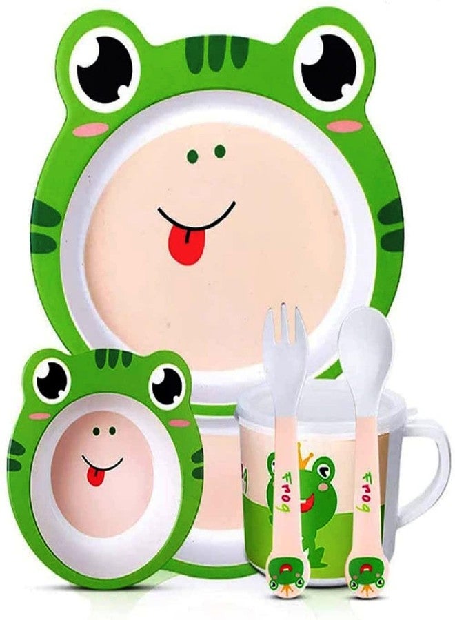 PANSHUB Frog Bamboo Dish Set Eco Friendly Dinner Set, 5 Pcs Tableware Crockery Set for Weaning Toddler & Self Feeding Baby Utensil Set for Baby Kids (Frog Bamboo Fiber Dinner Set) - Image 4