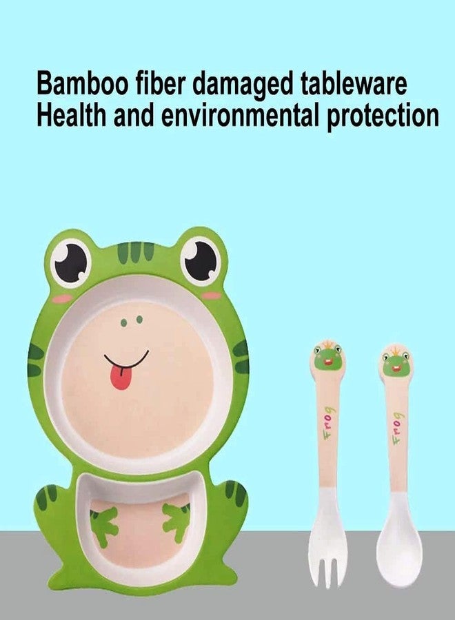 PANSHUB Frog Bamboo Dish Set Eco Friendly Dinner Set, 5 Pcs Tableware Crockery Set for Weaning Toddler & Self Feeding Baby Utensil Set for Baby Kids (Frog Bamboo Fiber Dinner Set) - Image 2