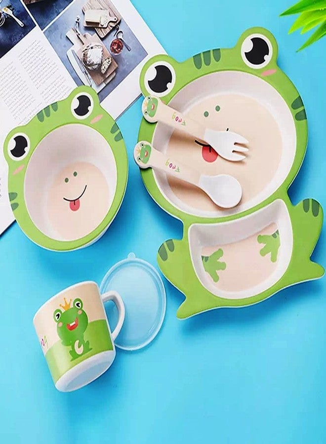 PANSHUB Frog Bamboo Dish Set Eco Friendly Dinner Set, 5 Pcs Tableware Crockery Set for Weaning Toddler & Self Feeding Baby Utensil Set for Baby Kids (Frog Bamboo Fiber Dinner Set) - Image 1