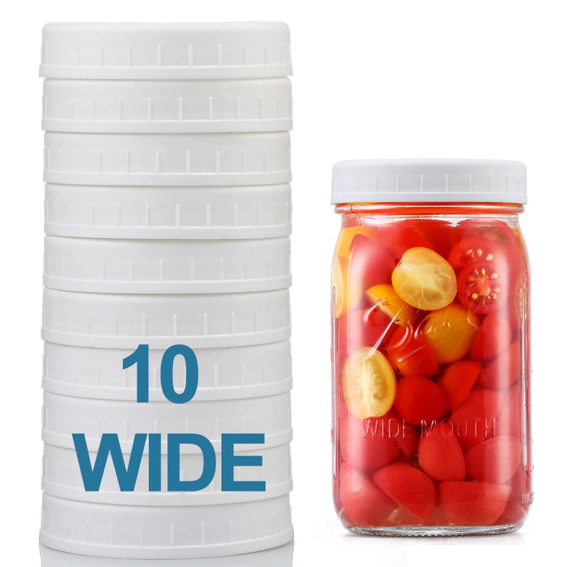 Aozita AOZITA [10 Pack] WIDE Mouth Mason Jar Lids for Ball, Kerr and More - White Plastic Storage Caps for Mason/Canning Jars - Leak-Proof, Dishwasher Safe & Food Grade  - Image 1