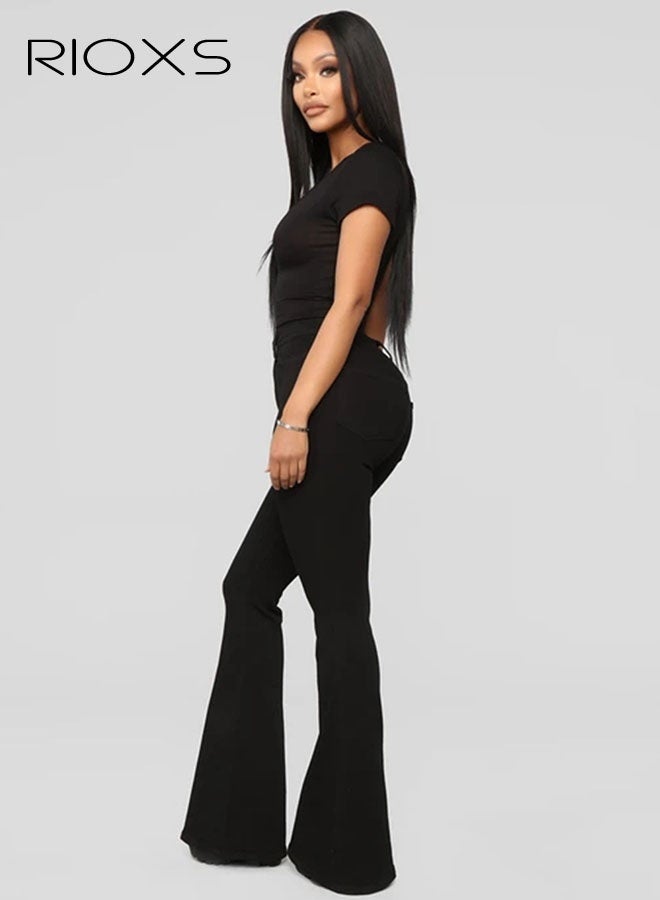 ريوكس بنطلون باكيت، بنطلون ضيق مع خصر طويل، وبنطال مرن، وبنطال جينز متجول مع جيب، وبنطال جينز أسود كلاسيكي - Image 3