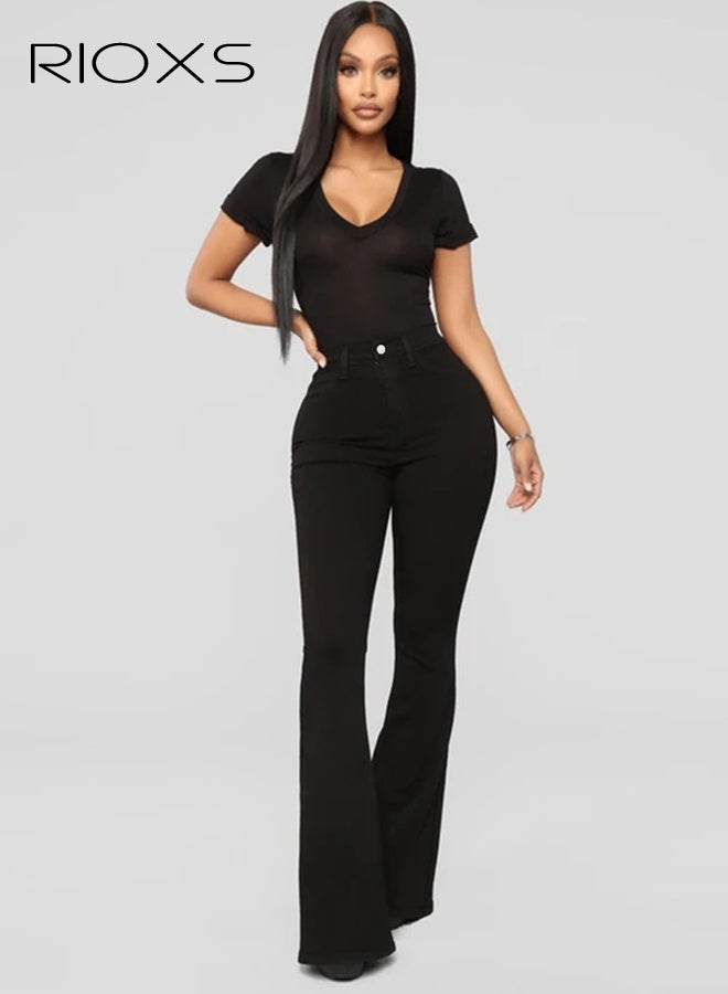 ريوكس بنطلون باكيت، بنطلون ضيق مع خصر طويل، وبنطال مرن، وبنطال جينز متجول مع جيب، وبنطال جينز أسود كلاسيكي - Image 1