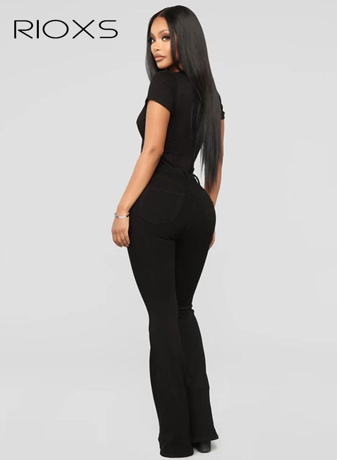 ريوكس بنطلون باكيت، بنطلون ضيق مع خصر طويل، وبنطال مرن، وبنطال جينز متجول مع جيب، وبنطال جينز أسود كلاسيكي - Image 2