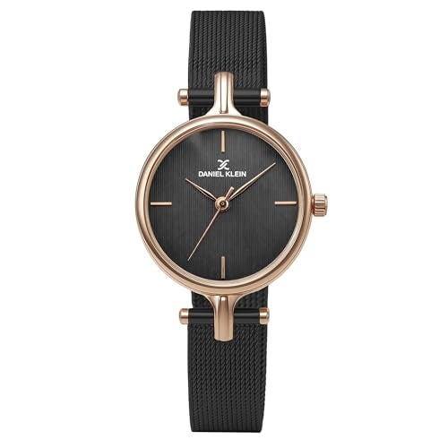 Daniel Klein Analog Black Round Dial Rose Gold Case Black Mesh Strap Water-Resistant Wrist Watch for Women Girls, Ladies DK11914-3 - Image 1