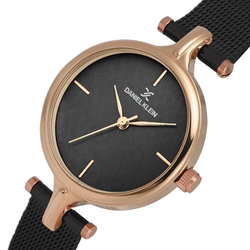 Daniel Klein Analog Black Round Dial Rose Gold Case Black Mesh Strap Water-Resistant Wrist Watch for Women Girls, Ladies DK11914-3 - Image 3