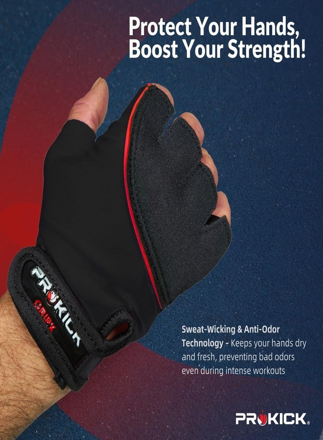 Prokick Gym Gloves GripX | Standard Size | Non-Slip Palm Grip | Wrist Support & Breathable Design for Weightlifting, Fitness & Training (Black) - Image 3