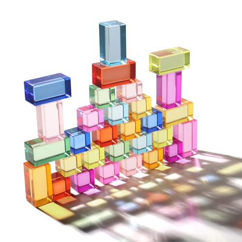 Dinhon 30 Pcs Mixed Acrylic Blocks Set 10 Long 25x25x5CM 20 Cube 25x25x25CM Rainbow Gem Blocks Sensory Stacking Toy for 1 2 3 4 Years Old Boys Girls Gift with Rich Building Possibilities - Image 1