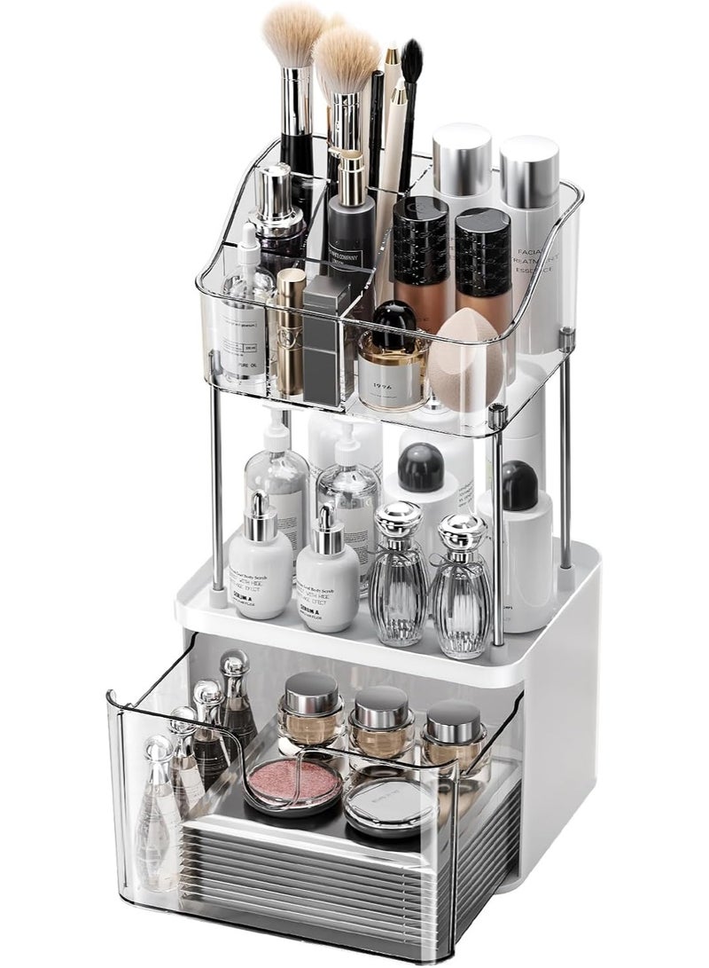 Small Makeup Organizer with Drawers and Holders Red Removable Makeup (White) - Image 1