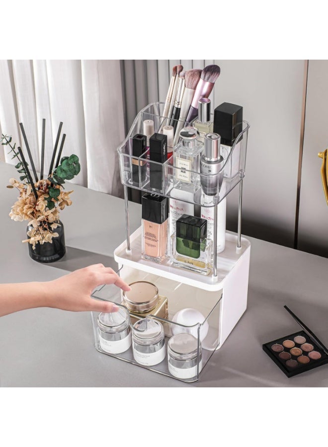 Small Makeup Organizer with Drawers and Holders Red Removable Makeup (White) - Image 2