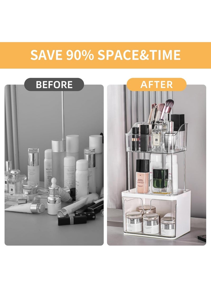 Small Makeup Organizer with Drawers and Holders Red Removable Makeup (White) - Image 3