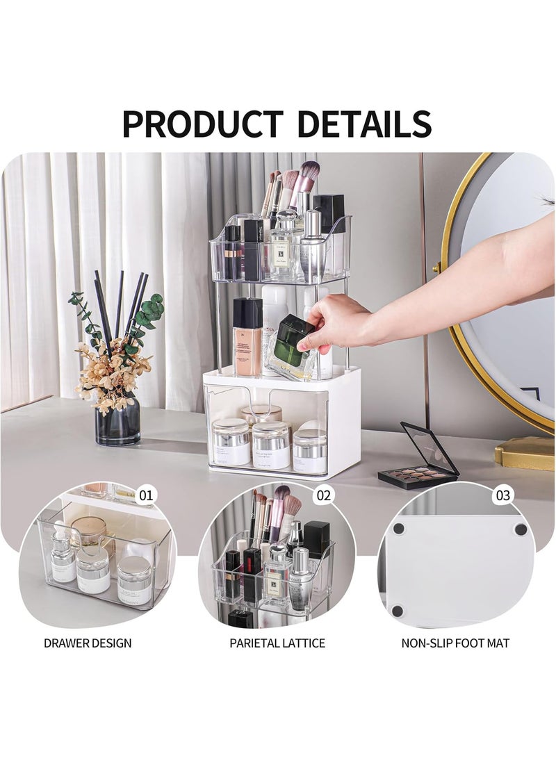 Small Makeup Organizer with Drawers and Holders Red Removable Makeup (White) - Image 4
