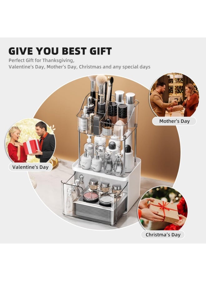 Small Makeup Organizer with Drawers and Holders Red Removable Makeup (White) - Image 5