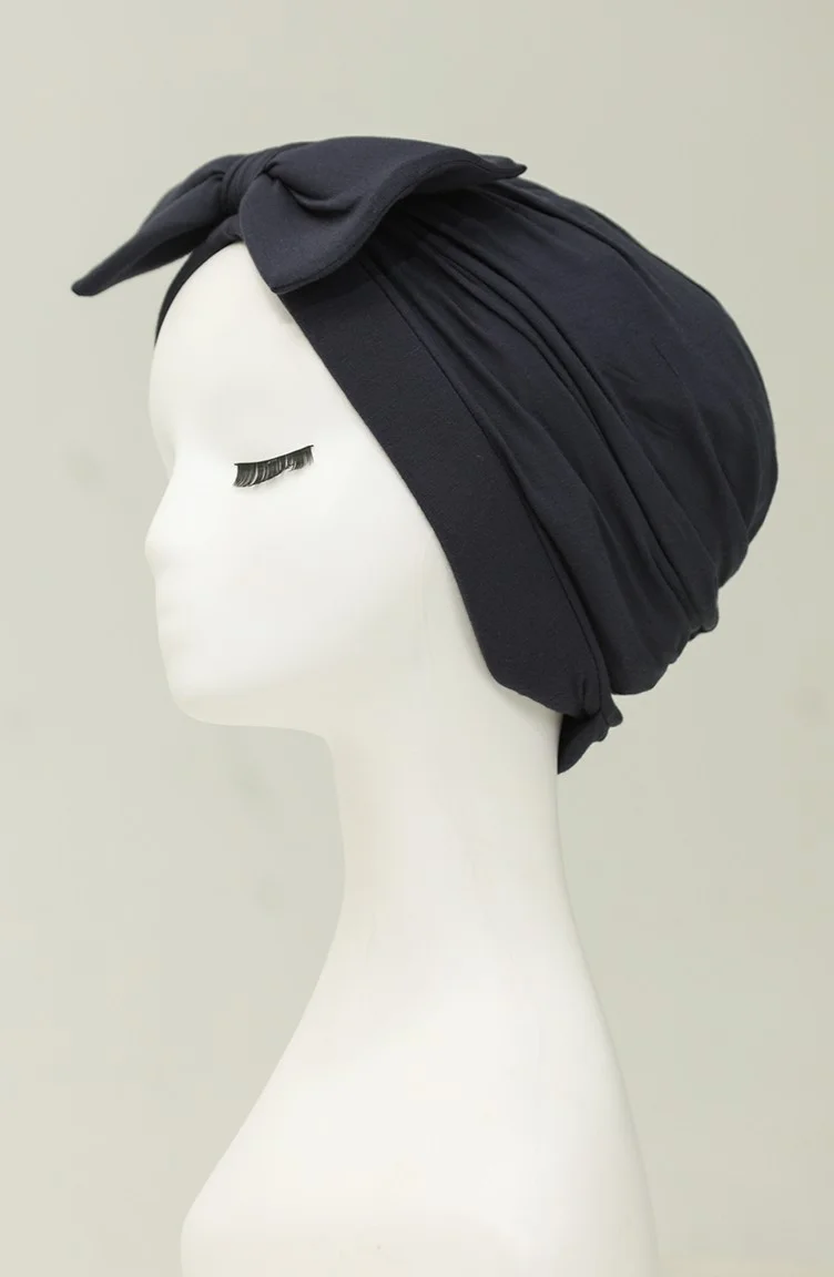 Sefa Merve Combed Cotton Outer Bonnet 1248-09 Navy Blue