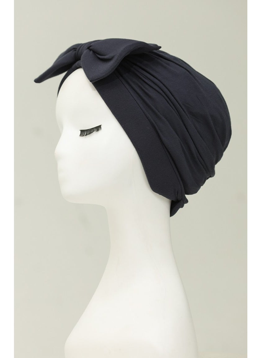 Sefa Merve Combed Cotton Outer Bonnet 1248-09 Navy Blue  - Image 3
