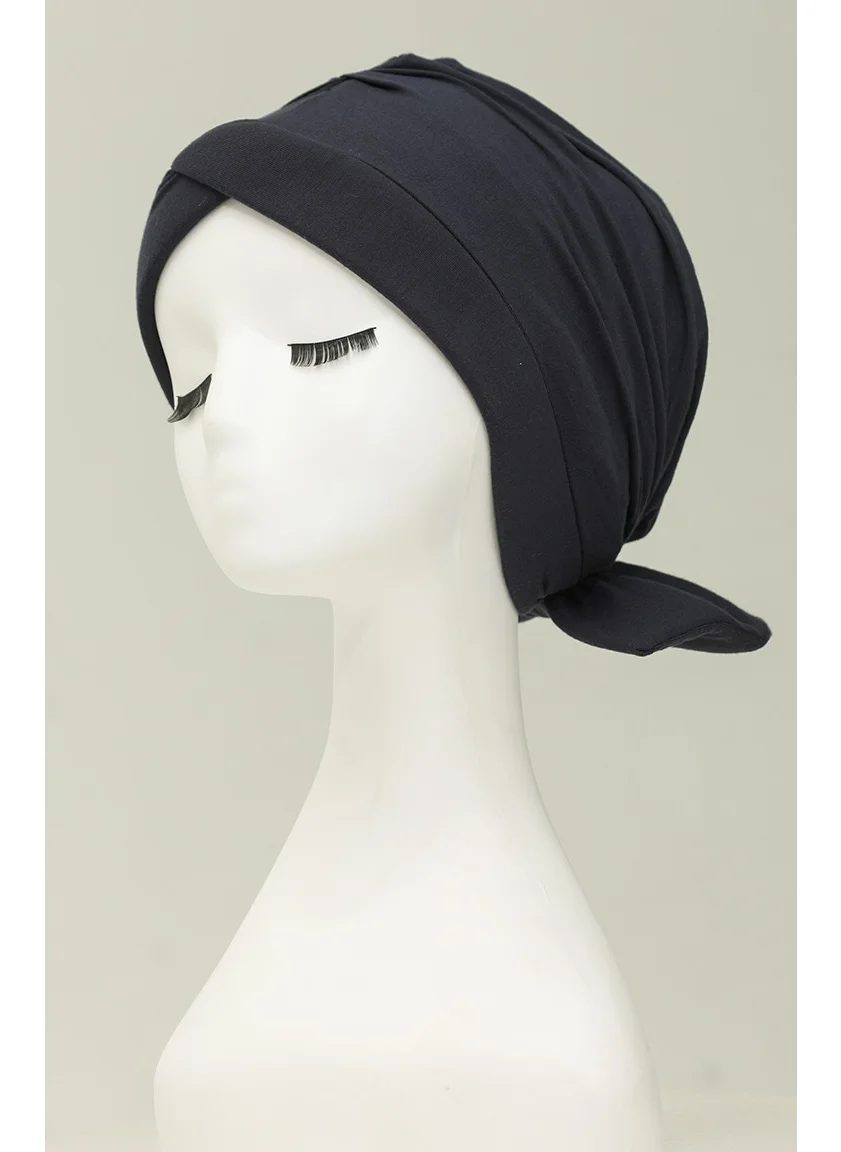 Sefa Merve Combed Cotton Outer Bonnet 1248-09 Navy Blue