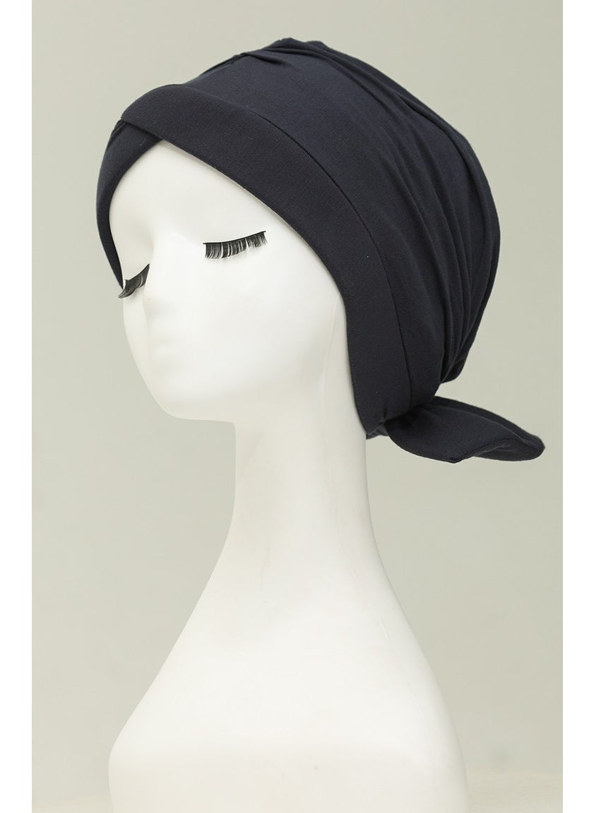 Sefa Merve Combed Cotton Outer Bonnet 1248-09 Navy Blue  - Image 1