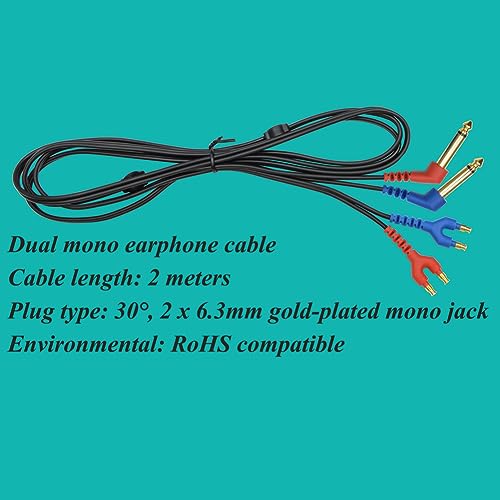 daily headset Audiometer Headphone Earphone Cable for TDH39 & DD45 Audiometric Headsets with Gold-Plated 2 x 6.35 mm Mono Jack, Length 2 Meter - Image 2