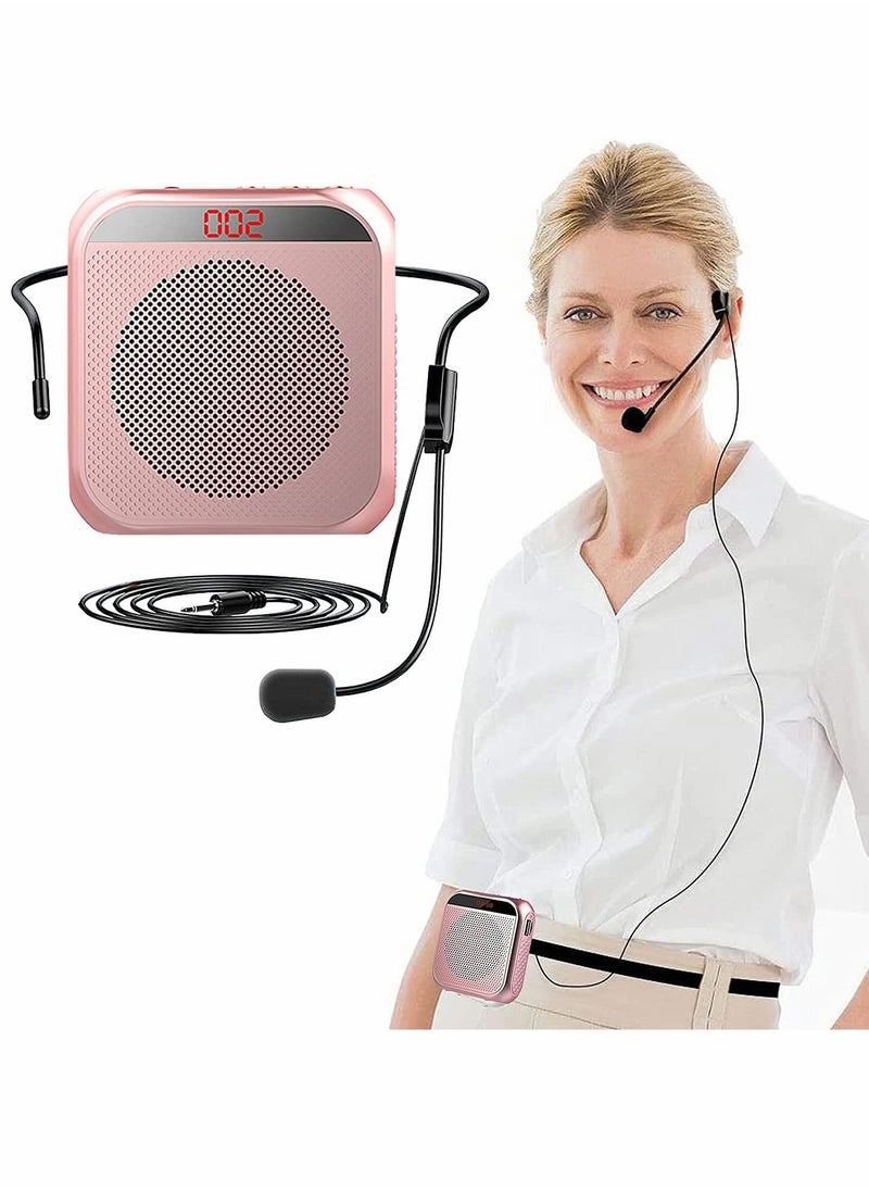Generic Voice amplifier with wired microphone headphones, portable rechargeable PA system speaker, personal microphone voice amplifier for teachers, tour guides/coaches (pink)  - Image 1