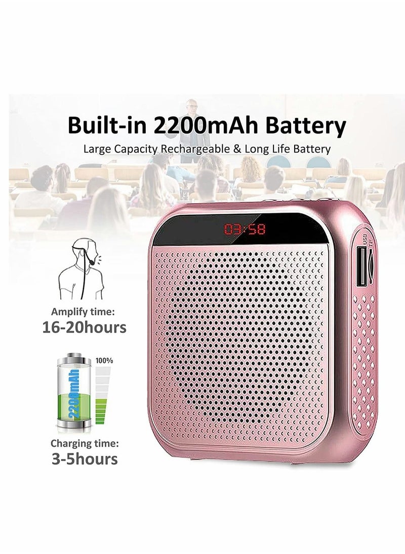Generic Voice amplifier with wired microphone headphones, portable rechargeable PA system speaker, personal microphone voice amplifier for teachers, tour guides/coaches (pink)  - Image 5