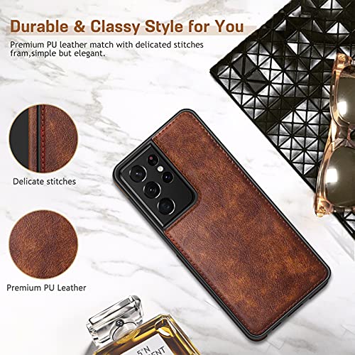 LOHASIC for Galaxy S21 Ultra Case, Premium Leather Luxury Business PU Non-Slip Grip Shockproof Bumper Full Body Protective Cover Phone Cases for Samsung Galaxy S21 Ultra 5G 6.8 inch - Brown - Image 3