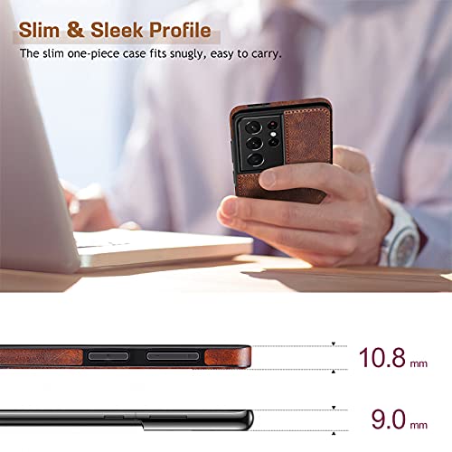 LOHASIC for Galaxy S21 Ultra Case, Premium Leather Luxury Business PU Non-Slip Grip Shockproof Bumper Full Body Protective Cover Phone Cases for Samsung Galaxy S21 Ultra 5G 6.8 inch - Brown - Image 4