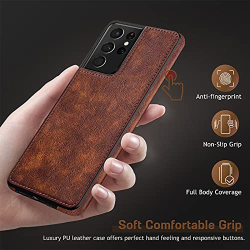 LOHASIC for Galaxy S21 Ultra Case, Premium Leather Luxury Business PU Non-Slip Grip Shockproof Bumper Full Body Protective Cover Phone Cases for Samsung Galaxy S21 Ultra 5G 6.8 inch - Brown - Image 5