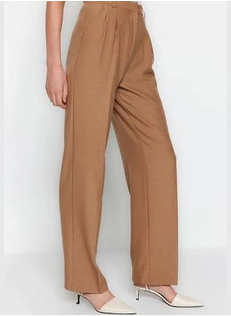 trendyol Limited Edition Brown Wide Leg Wide Leg Pleated Woven Trousers TWOAW23PL00401