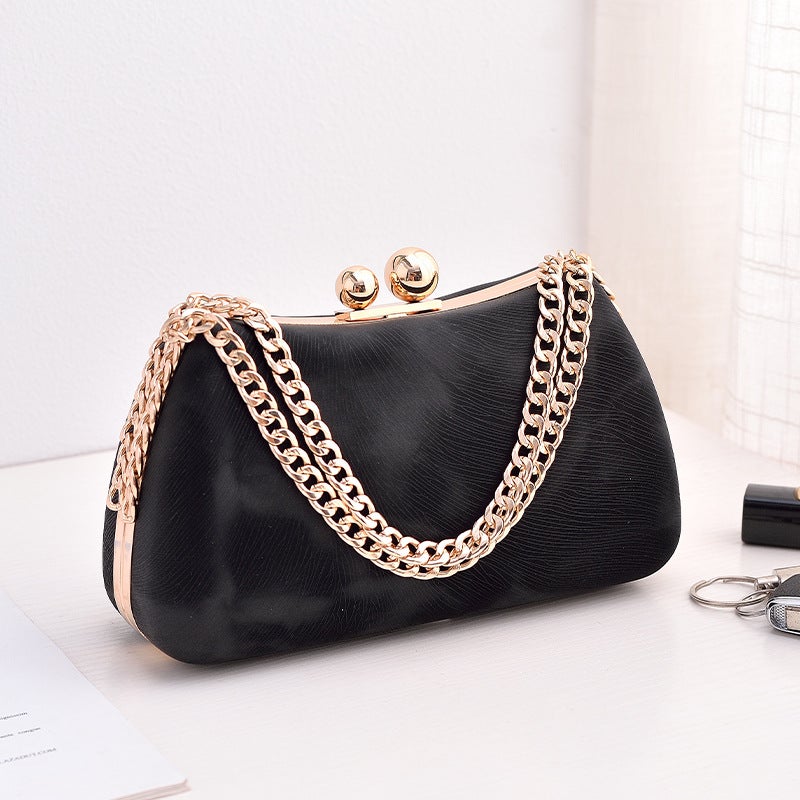 Black PU Evening Clutch Bag with Retro Qipao Style and Lock Clasp - Image 2