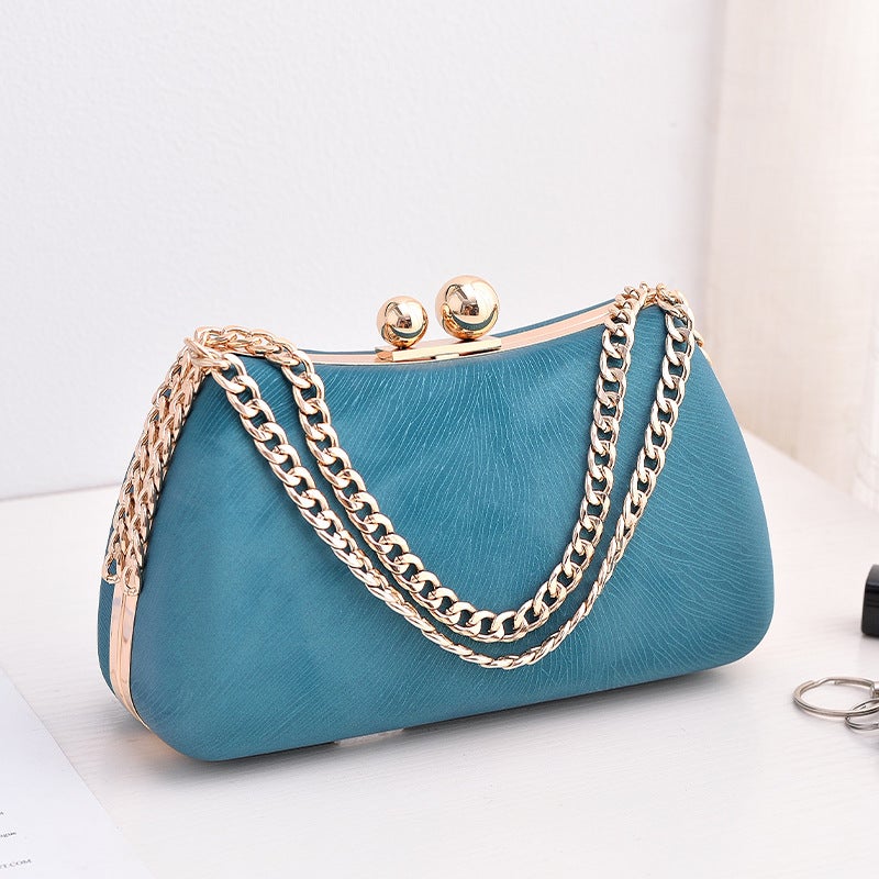 Black PU Evening Clutch Bag with Retro Qipao Style and Lock Clasp - Image 1