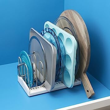 Kitwe Expandable Pot Organizer Rack for Under Cabinet with 4 DIY Storage Positions Length Adjustable Pan Rack for Kitchen Counter Pot and Pan Organizer 1 - Image 1