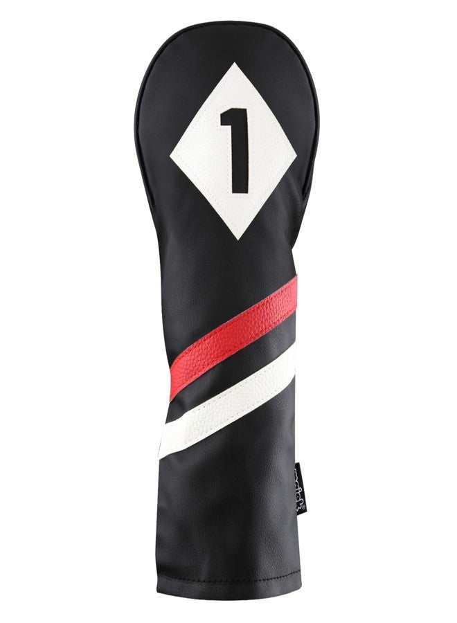 Majek Retro Golf Headcover Black Red and White Vintage Leather Style 1 Driver Head Cover Fits 460cc Drivers Classic Look - Image 1