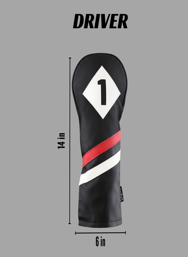 Majek Retro Golf Headcover Black Red and White Vintage Leather Style 1 Driver Head Cover Fits 460cc Drivers Classic Look - Image 3
