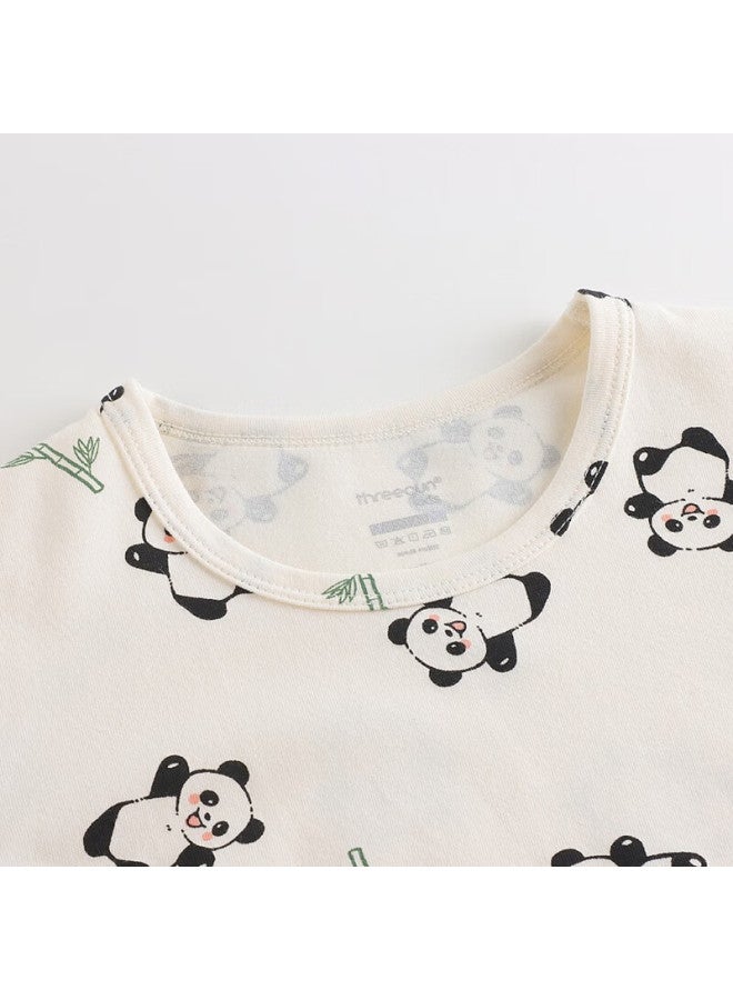 Threegun Kids Class A Soft Stretch Cotton Crew Neck Printed Boys Girls Underwear Set Happy Panda 140 - Image 2