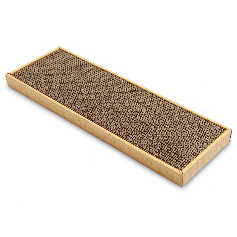 Furhaven Scratching Board w Catnip for Indoor Cats Reversible Classic Corrugated Cat Scratcher Pad Yellow Small - Image 2