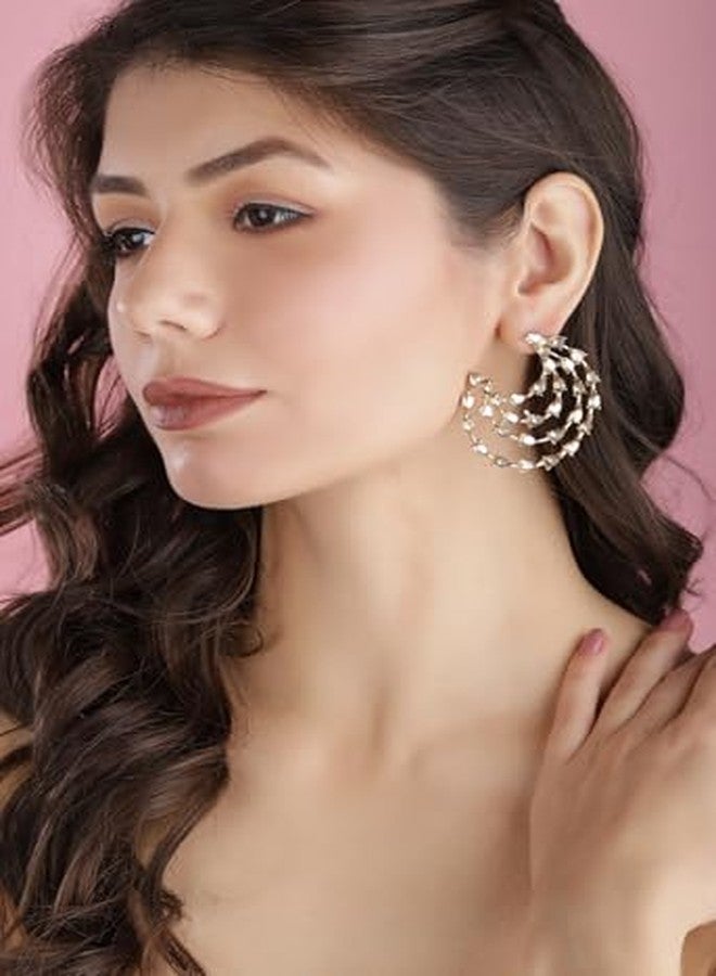 Rubans 22K Gold-Plated Teardrop Design Cubic Zirconia Studded Spiral Hoop Earrings for Women & Girls - Elegant & Trendy Earrings with Clear Stones - Image 3