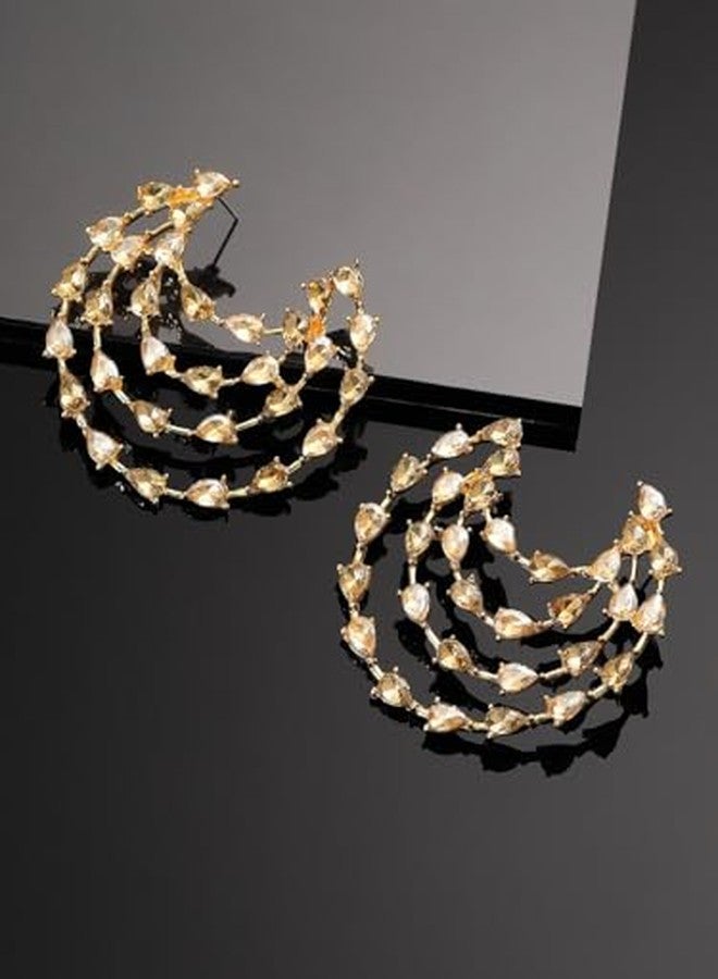 Rubans 22K Gold-Plated Teardrop Design Cubic Zirconia Studded Spiral Hoop Earrings for Women & Girls - Elegant & Trendy Earrings with Clear Stones - Image 4
