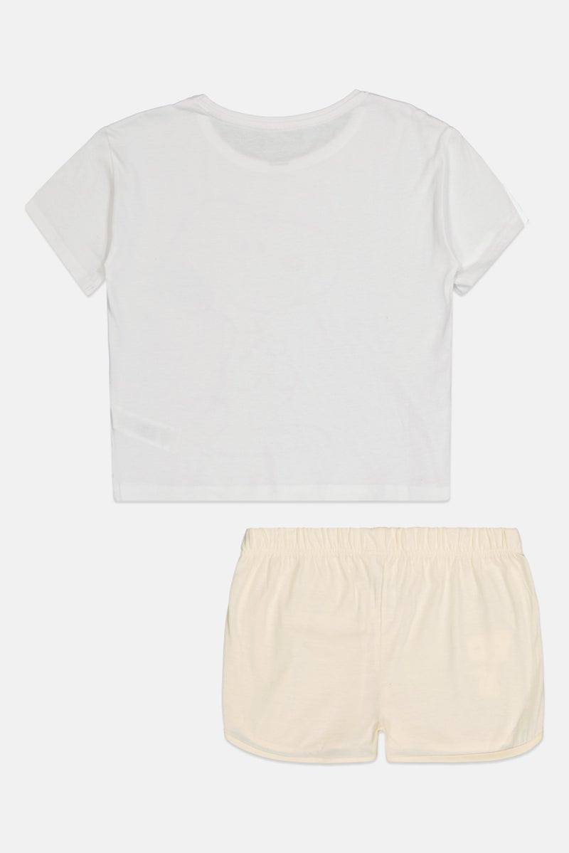 Peanuts Kids Girl 2 Pcs Graphic Print Short Sleeve Top And Shorts Pajama Set, Multicolor - Image 2