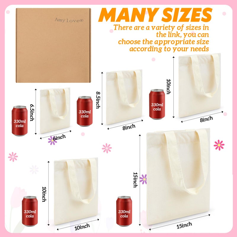 Amylove 48 Pcs Mini Tote Bag Sublimation Blank Canvas Tote Bags Reusable for Grocery Shopping, DIY, Easter Party Favor Gift Bags (8.5 x 8 Inch,Natural Color) - Image 4