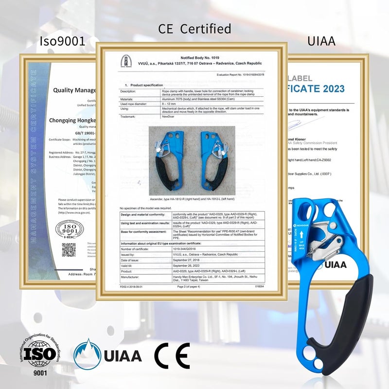 Newdoar UIAA & CE Certified Hand Ascender Rock Climbing Tree Arborist Rappelling Gear Equipment Rope Clamp for 8~13MM Rope - Image 2