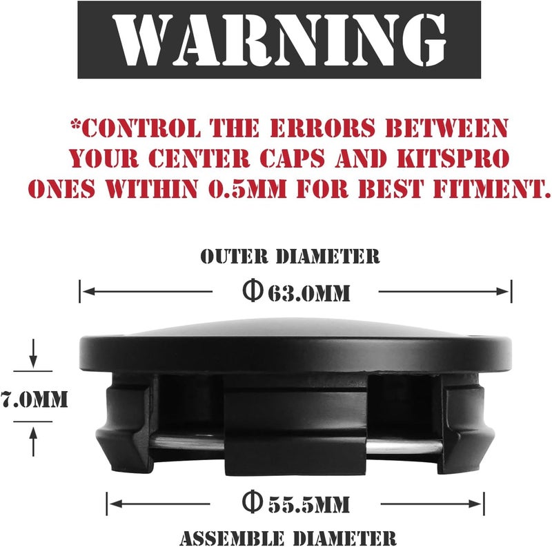 KitsPro 2.5Inch 63MM Wheel Center Caps for Dodge RAM 6KF18TRMAA Rim Hub Caps, Pack of 4 (Matte Black, Outer 63MM, Inner 56MM) - Image 2