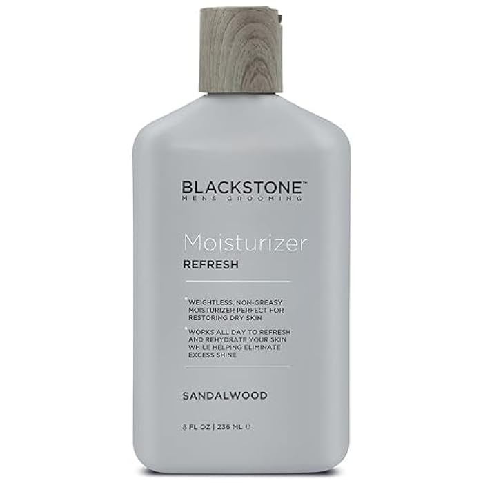 Blackstone Men's Grooming Refresh Facial Moisturizer with Vitamin E, Peppermint & Hyaluronic Acid - Lightweight & Non-Greasy | Restores Dry Skin | Paraben & Cruelty Free | USA Made, Sandalwood (8 oz) - Image 1