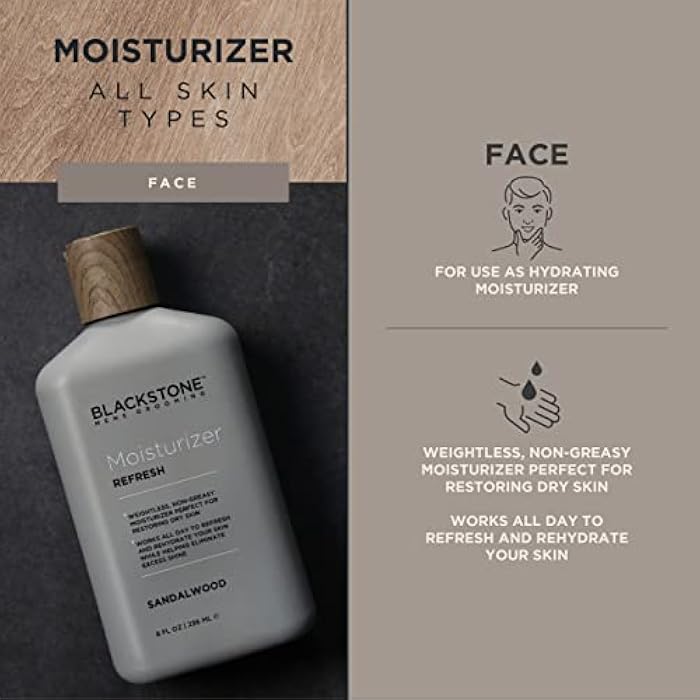 Blackstone Men's Grooming Refresh Facial Moisturizer with Vitamin E, Peppermint & Hyaluronic Acid - Lightweight & Non-Greasy | Restores Dry Skin | Paraben & Cruelty Free | USA Made, Sandalwood (8 oz) - Image 4