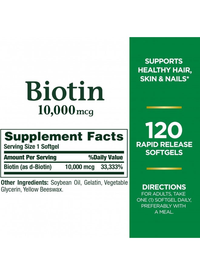 NATURE'S BOUNTY - Nature's Bounty Biotin 10000 mcg, Supports Healthy Hair, Skin and Nails- Rapid Release Softgels- 120 Ct., - Image 1