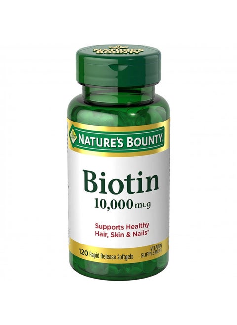 Nature's Bounty Biotin 10000 mcg, Supports Healthy Hair, Skin and Nails- Rapid Release Softgels- 120 Ct.,