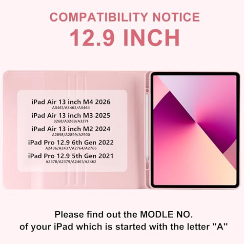 TaIYanG Keyboard Case for iPad Air 13-inch M4/M3/M2/Pro 12.9 (6th&5th Generation), Detachable Bluetooth Keyboard Case with Pencil Holder,Auto Sleep/Wake for iPad Air 13"(2025&2024)/Pro 12.9, Pink - Image 2