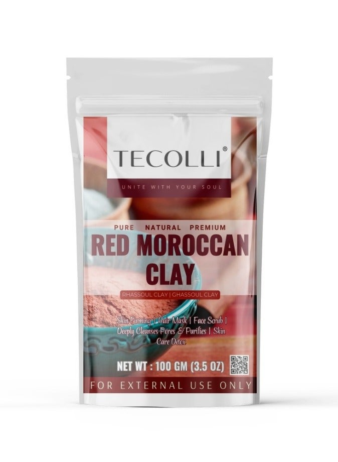Moroccan Red Clay Powder – 100% Pure | Face Mask, Hair & Body Care | Deep Pore Cleanser for All Skin Types – 100g